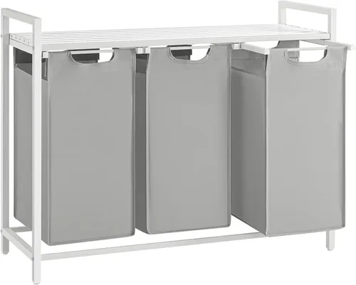 Miniatura 18 de VASAGLE - Cesta de ropa de lavandería, clasificador de ropa con 2 bolsas extraíbles deslizantes, estante, marco de metal, 46 litros, 28.8 x 13 x