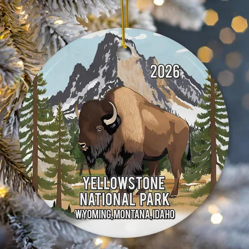 Miniatura 2 de Yellowstone National Park - Adorno de Navidad de cerámica de bisonte, 3 pulgadas