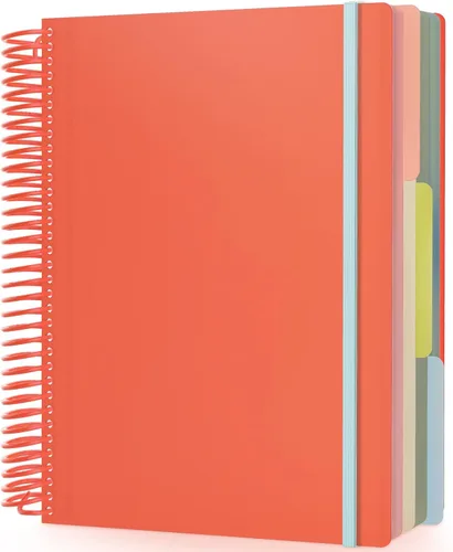 Miniatura 12 de Cuaderno de espiral EUSOAR, A4 de 9.25" x 11.7", con rayas para universidad, 3 divisiones con bolsillos, gran cuaderno espiral a rayas, 240 páginas