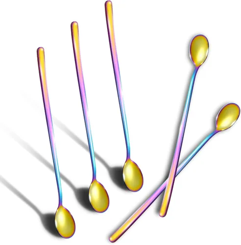Cucharas de té helado (2022), cuchara de mango largo, cuchara de café chapada en colores, cuchara de helado de acero inoxidable, cucharas agitadoras