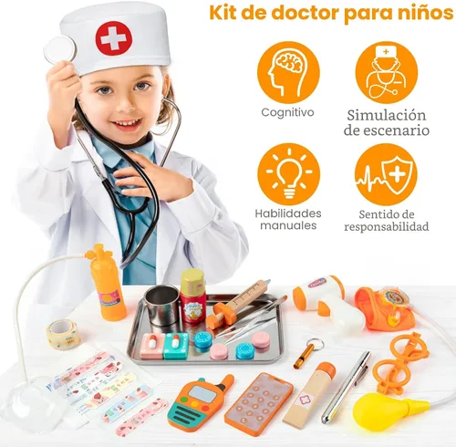 Miniatura 4 de EFO SHM Kit de médico para niños, 34 piezas para niños pequeños de 3 a 5 años con bolsa de almacenamiento médico y estetoscopio real, para niños