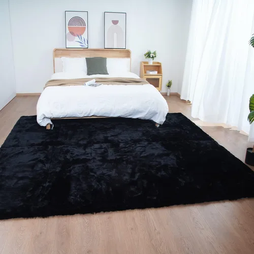 Miniatura 28 de Ghouse Alfombra ultrasuave de pelo sintético de conejo, alfombras lavables a máquina para dormitorio, alfombras esponjosas para sala de estar, Blanco