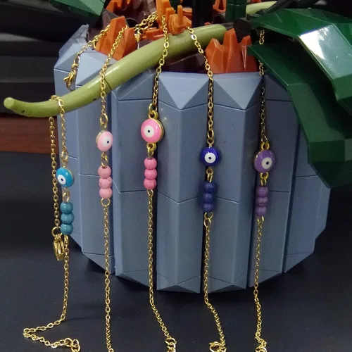 Miniatura 7 de HFYIREN Pulseras contra el mal de ojo para mujer, acero inoxidable de oro de 14 quilates, pulsera de cuentas de turquesa, pulsera de cadena