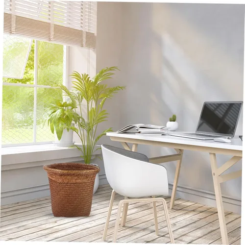 Miniatura 4 de Papelera tejida con paja para baño, bordes lisos, diseño de paja natural, fácil de limpiar