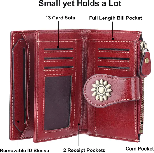 Miniatura 4 de Lavemi Cartera de cuero para mujer, pequeña, compacta, con bloqueo RFID, con bolsillo con cremallera