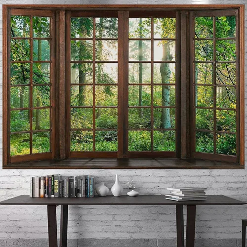 Miniatura 10 de Aidatain Tapiz Natural de Bosque Verde Escenario de Ventana Tapiz Estético de Pared para Dormitorio Franela 40" L x 30" A Manta de Playa Sala