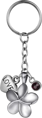 Plumeria - Llavero de cremación de flores para cenizas, colgante de urna de acero inoxidable, joyería de recuerdo conmemorativo personalizado,