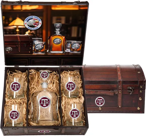 Miniatura 58 de Heritage Pewter Alabama Capitol - Juego de baúl Recipiente de líquido de 24 onzas con 4 vasos de agua Vidrio de peltre elaborado por expertos
