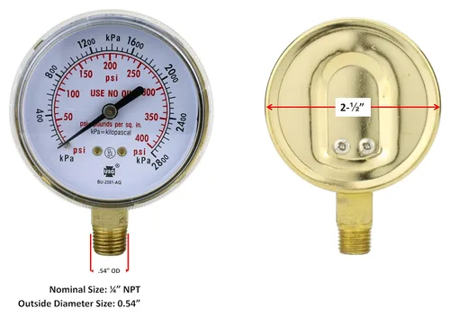 Miniatura 2 de SÜA - Manómetro de alta y baja presión para reguladores de acetileno/propano de alta resistencia 0-400 psi y 0-30 psi - 2.5 pulgadas - Rosca: 1/4