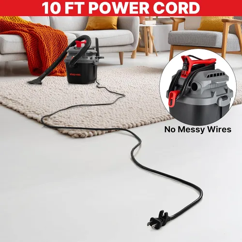 Miniatura 5 de Shop-Vac 2.5 galones 2.0 HP máximo húmedo seco aspiradora con soplador, Shopvac portátil de montaje en pared con cable de 10 pies, manguera de 1.25