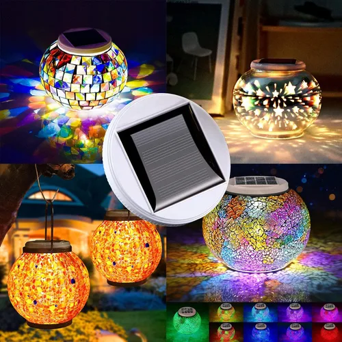 Miniatura 2 de GUANFU Paquete de 2 paneles solares de repuesto para luces de mesa, luz de repuesto de farol de vidrio de mosaico solar que cambia