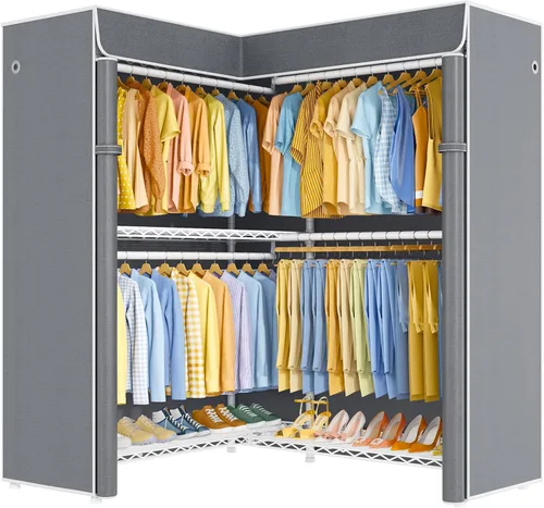 Miniatura 16 de ULIFHOME E15C Pro - Perchero en forma de L para esquina, perchero independiente para colgar ropa, sistema de armario resistente de 48.8 pulgadas