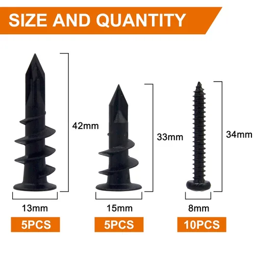 Miniatura 2 de ISPINNER 20 anclajes de plástico autoperforantes para paneles de yeso con tornillos, anclajes de lámina autorroscantes para colgar y montar de 50 a
