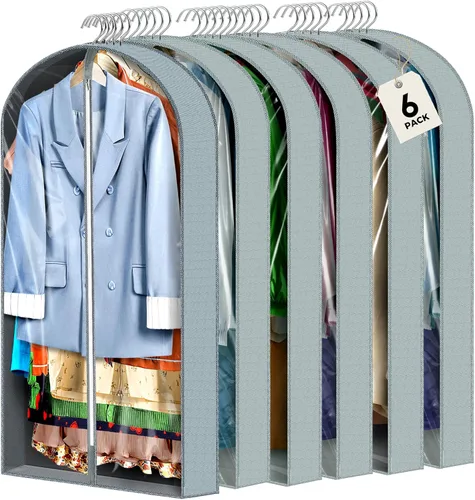 6 bolsas de ropa de 40 pulgadas para colgar ropa, bolsas transparentes para almacenamiento de ropa, bolsas de ropa para fundas de viaje con