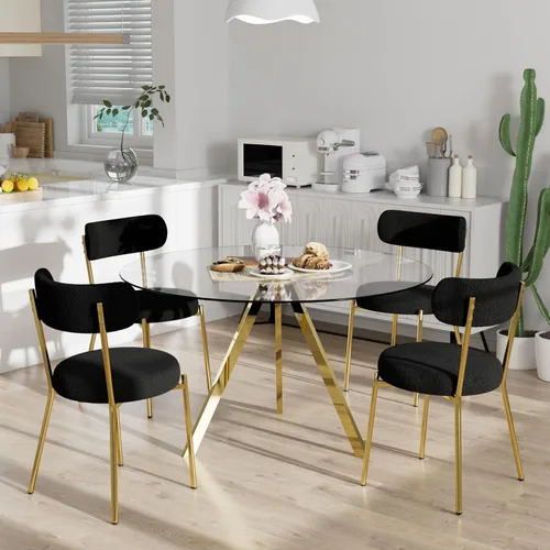 Miniatura 16 de Juego de mesa de comedor circular de vidrio de 39 pulgadas para 4, mesa de comedor redonda pequeña y 4 sillas tapizadas, moderno juego de mesa
