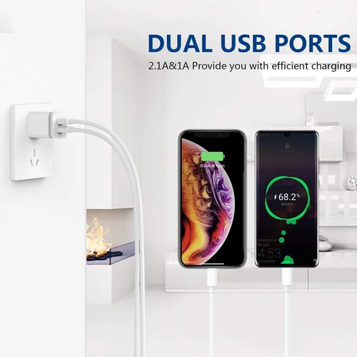 Miniatura 3 de Cargador de pared USB, paquete de 5 unidades de 2.1A/5V de doble puerto USB cubo, adaptador de corriente de cargador de enchufe de carga de repuesto