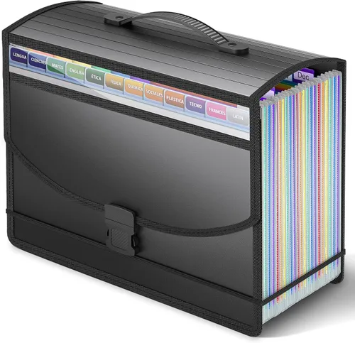 Organizador de archivos de acordeón de 25 bolsillos con asa, carpeta de archivos expandible para papel, documentos, facturas, caja de archivo