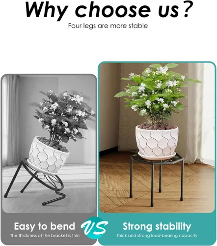 Miniatura 8 de Paquete de 5 soportes metálicos para plantas para interiores y exteriores, soporte de hierro antioxidante, estante resistente para macetas para Negro
