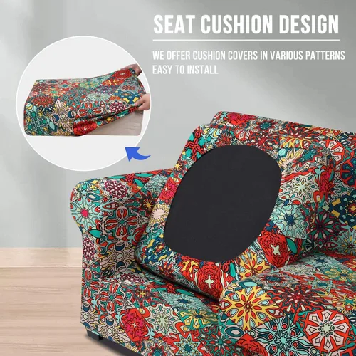 Miniatura 2 de hyha Funda para sofá, diseño floral, elástica, estampada, 4 piezas, fundas para sofá de 3 cojines separados, protector de muebles lavable para Rojo