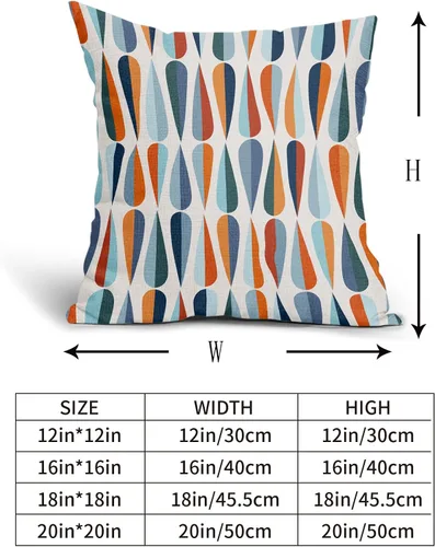 Miniatura 4 de Fundas de almohada de mediados de siglo de 20 x 20 pulgadas, fundas de almohada cuadradas con forma de gota azul y naranja, fundas de almohada