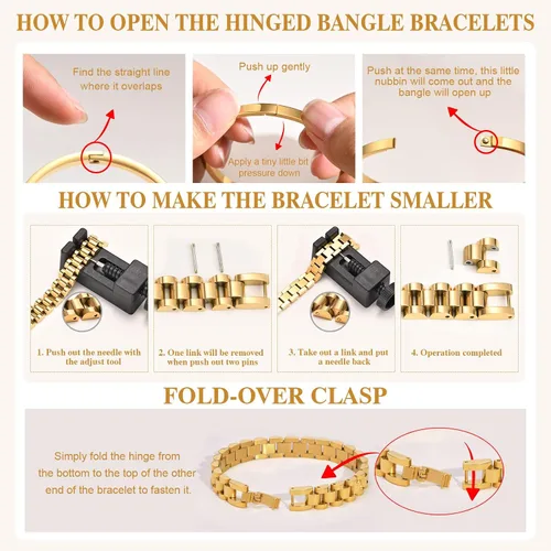 Miniatura 4 de MPRAINBOW - Paquete de 2 pulseras de eslabones de cadena dorada, brazaletes de la amistad de acero inoxidable, pulseras de reloj, cadenas de reloj