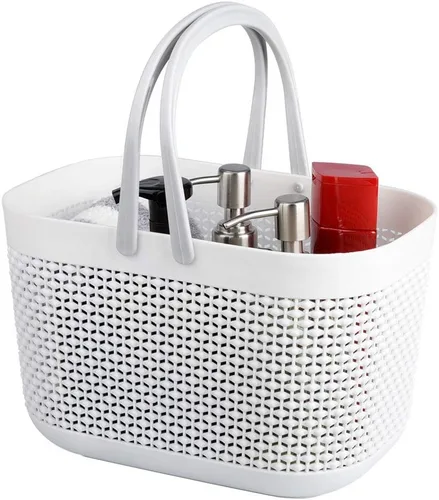 Miniatura 3 de UUJOLY Cestas de almacenamiento de plástico con asas, organizador de cubos de ducha para baño y cocina, color beige