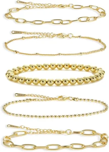 Miniatura 2 de KesaPlan Juego de pulseras de oro para mujer, ajustables, chapadas en oro de 14 quilates, con cuentas delicadas, juego de pulseras de eslabones