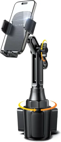 LISEN Versión Mejorada Soporte para Taza y Teléfono Soporte para Teléfono con Cuello Largo Ajustable 360° Montaje para Teléfono en Coche y Carrito