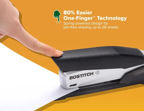 Miniatura 3 de Bostitch Office InPower Engrapadora de escritorio ecológica, tecnología de un dedo, sin atascos, incluye 210 grapas, color negro (1100)