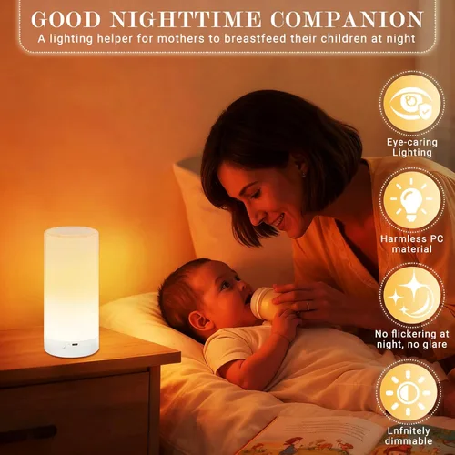Miniatura 4 de UNIFUN Lámpara de mesa, lámparas de mesita con sensor táctil, luz blanca cálida de intensidad regulable y RGB con cambio de color para habitación