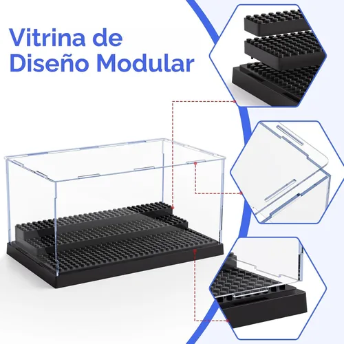 Miniatura 4 de Paquete de 2 minifiguras para bloques de figuras de acción, caja de exhibición de acrílico transparente a prueba de polvo con 3 escalones móviles