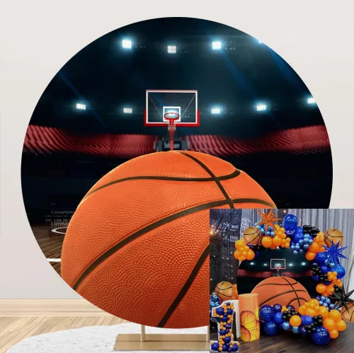 Laeacco Fondo redondo de 7.5 x 7.5 pies para fotografía de baloncesto para adolescentes, niños, decoración de fiesta de cumpleaños, estadio