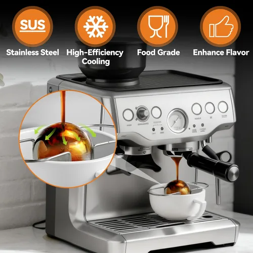 Miniatura 5 de Paquete de 2 bolas de café espresso congelado XL para café expreso, bola de enfriamiento de espresso de acero inoxidable