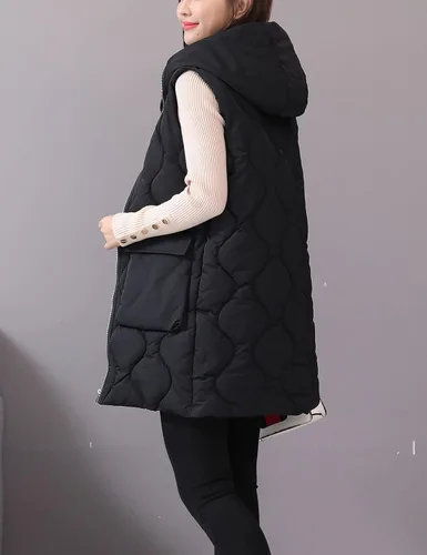 Miniatura 3 de HangNiFang Chaleco largo de invierno para mujer, con cremallera, acolchado, chaleco