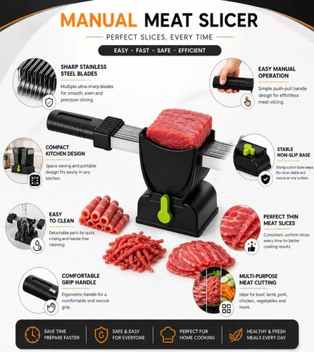 Miniatura 4 de OMNIZO - Juego de cuchillos para cortar carne, acero inoxidable 17 en 1, ajustable solo para cuchilla de carne fresca sin hueso, cortador manual