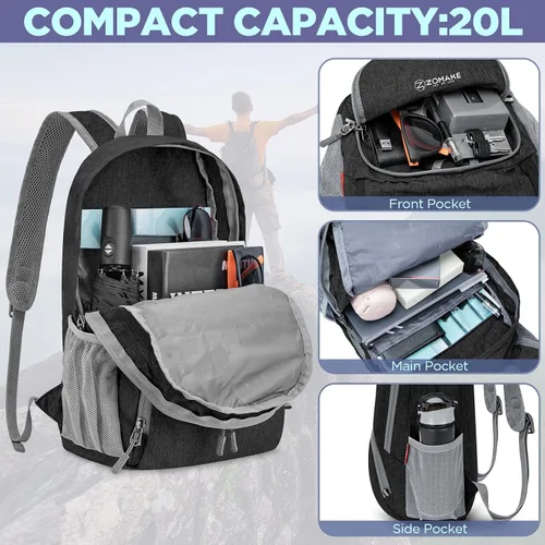 Miniatura 3 de ZOMAKE Mochila plegable ultraligera de 20 litros, pequeñas mochilas plegables para senderismo, resistente al agua, mochila plegable para mujeres