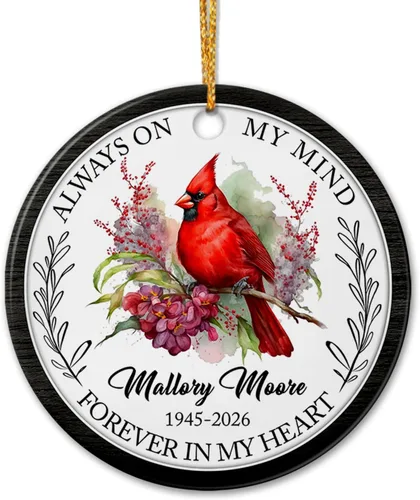 Miniatura 15 de Adorno de cerámica personalizado con texto en inglés "A Piece of My Heart is in Heaven" para Navidad 2026, adorno cardenal rojo conmemorativo