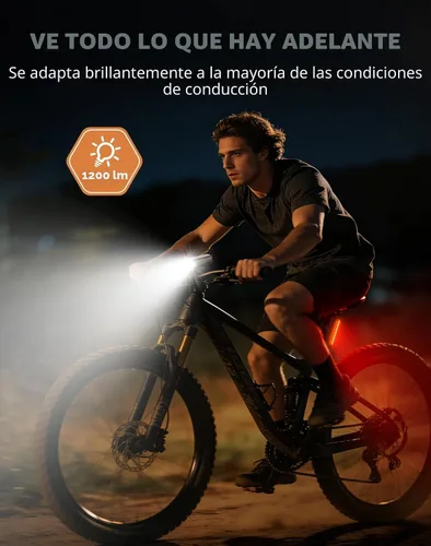 Miniatura 3 de Luces de bicicleta gran angular de 1200 lm para conducción nocturna, 3+5 modos y luces de bicicleta impermeables IP65 delanteras y traseras