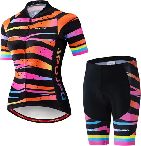 Miniatura 54 de Camiseta de ciclismo para mujer, manga corta y pantalones cortos de ciclismo acolchados para verano