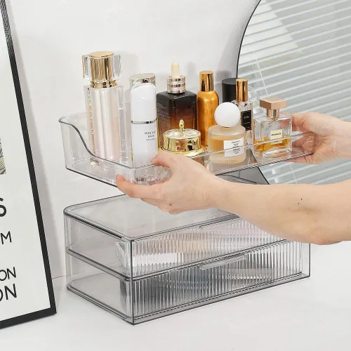 Miniatura 2 de Organizador de maquillaje para encimera, vitrinas de cosméticos grandes, organizador de cosméticos para el cuidado de la piel, 2 cajones