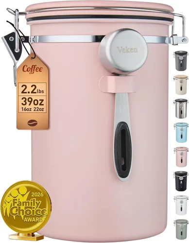 Miniatura 13 de Veken - Recipiente hermético para café de acero inoxidable, contenedor de almacenamiento de alimentos para la cocina con registro de fecha y cuchara