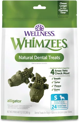 WHIMZEES Wellness Alligator - Golosinas dentales para perros, masticables naturales, tamaño pequeño, (24 unidades)