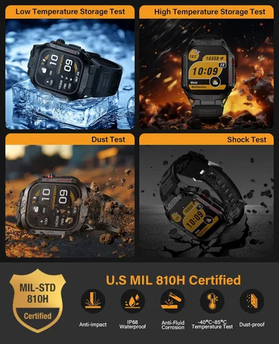 Miniatura 2 de SOUYIE Reloj inteligente militar para hombre para responder/hacer llamadas, reloj inteligente deportivo al aire libre de 2.02 pulgadas con linterna