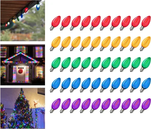 Miniatura 11 de KGC Paquete de 25 bombillas LED C7 para luces de Navidad, bombillas LED C7 irrompibles para luces de Navidad al aire libre, 0.6W, equivalente a 7W
