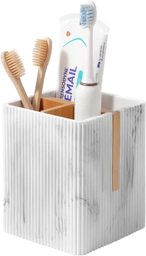 Miniatura 11 de rejomiik Portacepillos de dientes para encimeras de baño, 3 ranuras para cepillado eléctrico de dientes y almacenamiento de pasta dental, soporte