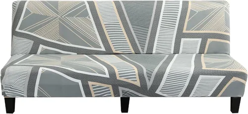 Miniatura 19 de LiveGo Fundas para futón sin brazos, funda elástica plegable para sofá cama con parte inferior elástica, funda de sofá ajustable estampada, Negro