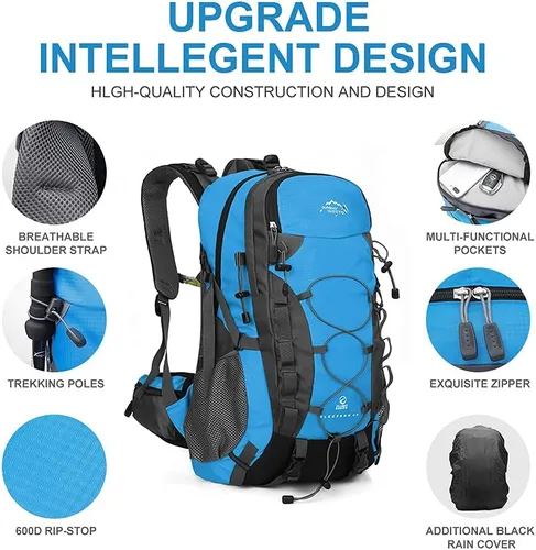 Miniatura 3 de INOXTO Mochila de senderismo ligera 35L/40L Mochila de día de senderismo con cubierta impermeable contra lluvia para viajes, camping al aire libre