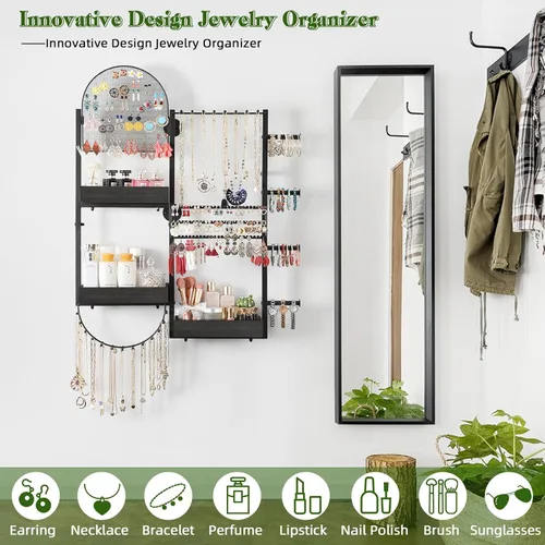 Miniatura 4 de Keebofly Organizador de joyas colgante de montaje en pared, soporte de exhibición grande para aretes, anillos, collares, pulseras, relojes y Negro