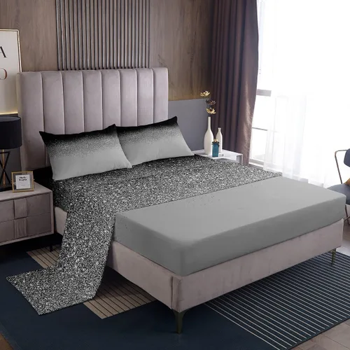 Manfei Juego de sábanas con purpurina tamaño individual, juego de ropa de cama negro y gris para decoración de habitación de niños, niñas y