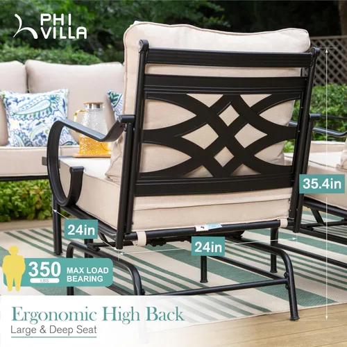 Miniatura 3 de PHI VILLA Juego de 2 sillas mecedoras para patio al aire libre, sillones metálicos para patio, sofás resistentes para exteriores con cojines de 5.5
